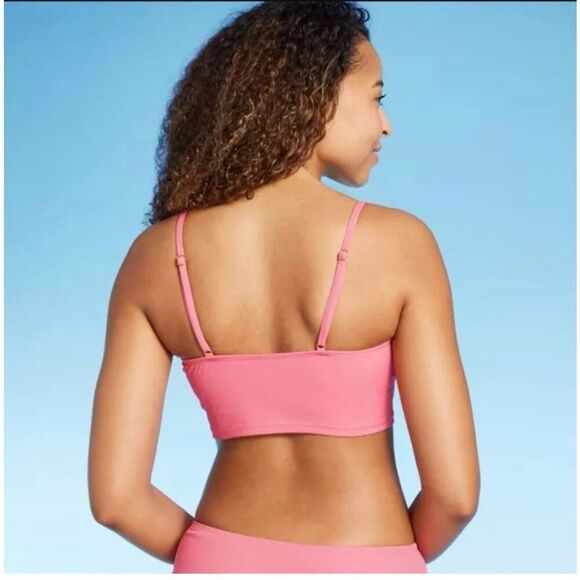 Shade and Shore Pink Ribbed Padded Bikini Top With Adjustable Straps Size Large - Picture 2 of 5